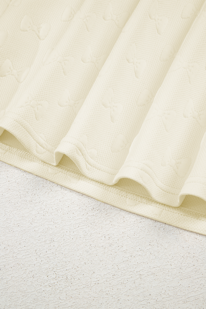 White Bow Jacquard Ruffle Sleeve Short 2pcs Outfit