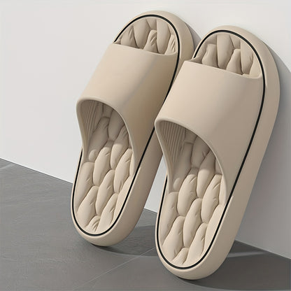 [Comfortable Slides] Comfortable Unisex EVA Slides | Non-Slip Indoor/Outdoor Slippers for Men and Women, Black with White Trim, Textured Sole for Enhanced Grip, Perfect for Home, Bathroom, or Casual Use, House Slippers