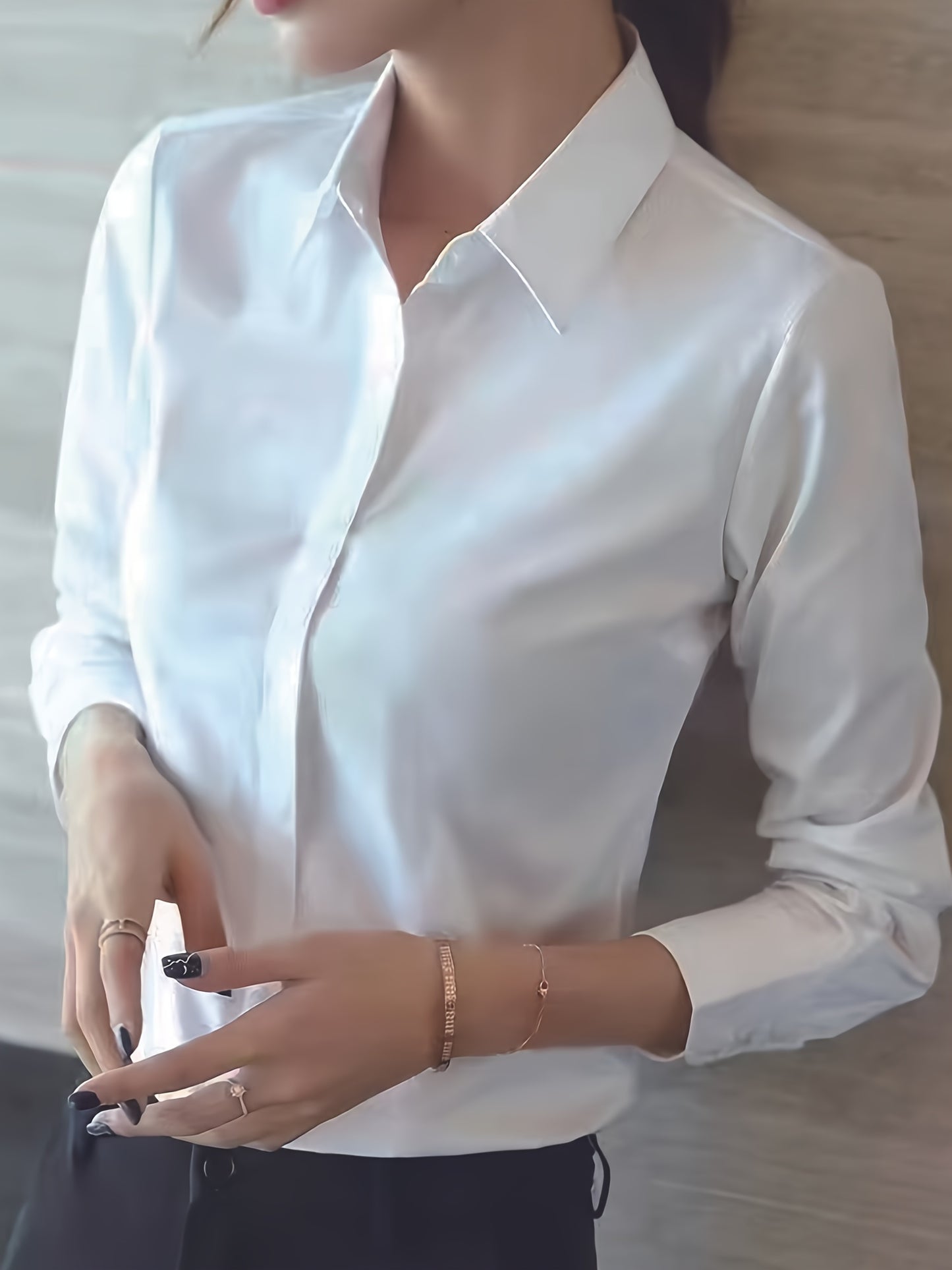 2024 Women's Professional Long Sleeve Shirt - Slim-Fit Square Neck Blouse with Semi-Sheer Fabric, White Office Workwear for Spring/Summer, Middle Eastern-Inspired Elegant Work Attire, Work Blouse