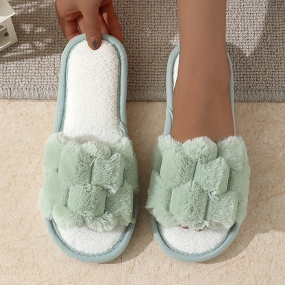 [Plush Slippers] Comfortable Plush Women's Slippers | Non-Slip, Breathable, Open-Toe Indoor Floor Slippers for Autumn And Winter, Suitable for All Seasons