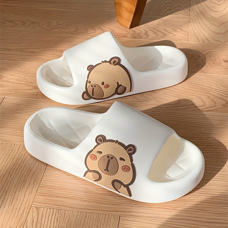 XIXITIAO Cute Cartoon Bear EVA Slides for Men & Women - Non-Slip Summer Slippers, White with Adorable Brown Bear Design, Lightweight & Comfortable for Indoor/Outdoor Use, Casual Wear | Playful Design | Slipresistant Sole, Bea