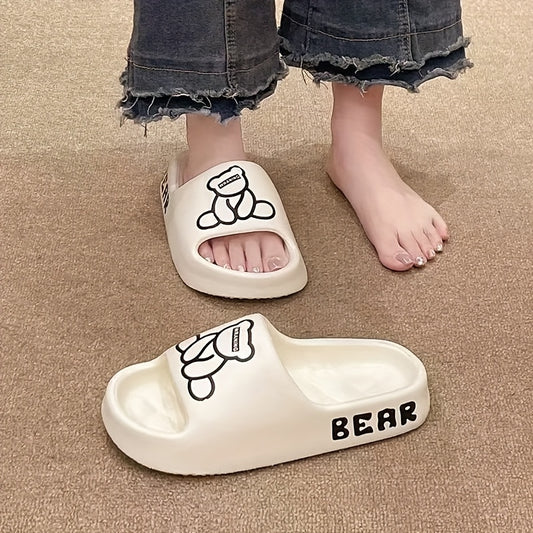 Women's EVA Minimalist Teddy Bear Slip-On Slippers - Thick Anti-Skid Sole, All-Season Indoor/Outdoor Comfort, Cute Cartoon Bear Design for Home & Team Building Activities, Teddy Bear Slippers, Casual Footwear, Playful Footwea