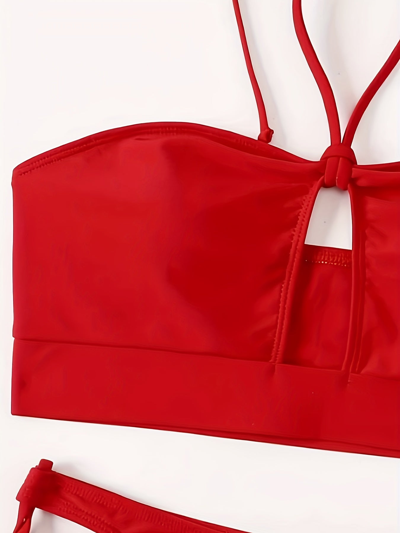 Solid Color Sexy 2 Piece Set Bikini, Halter Neck Tie Side High Cut Swimsuits, Women's Swimwear & Clothing