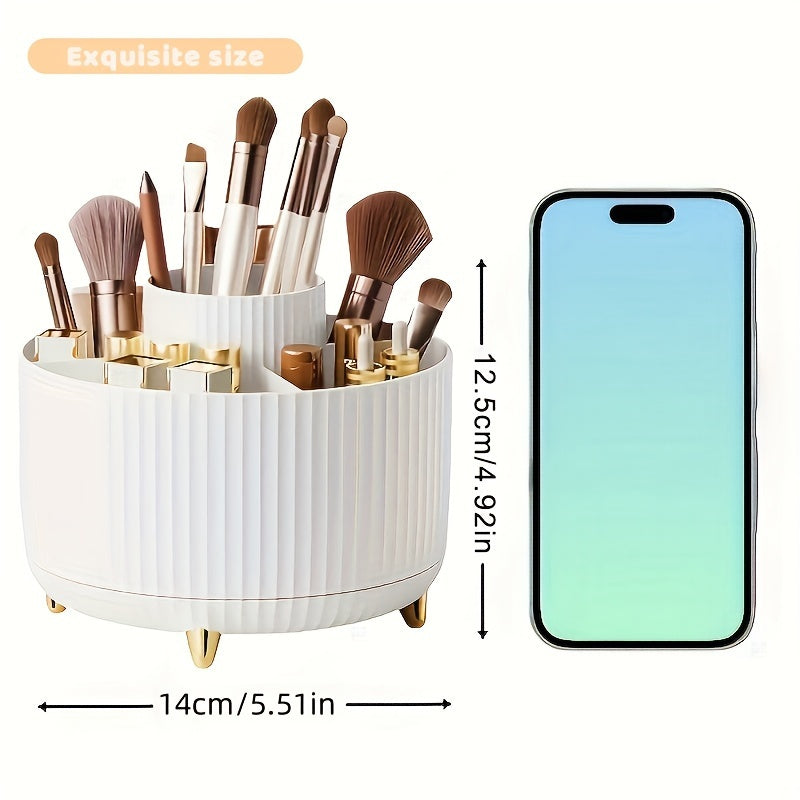 Rotating Makeup Station - 360 Degree Swivel, High-Gloss ABS Plastic, Minimalist Design, Ample Storage, Perfect for Bedroom, Vanity, Bathroom Organization, Space-Saving, Easy Access, and Stylish Display