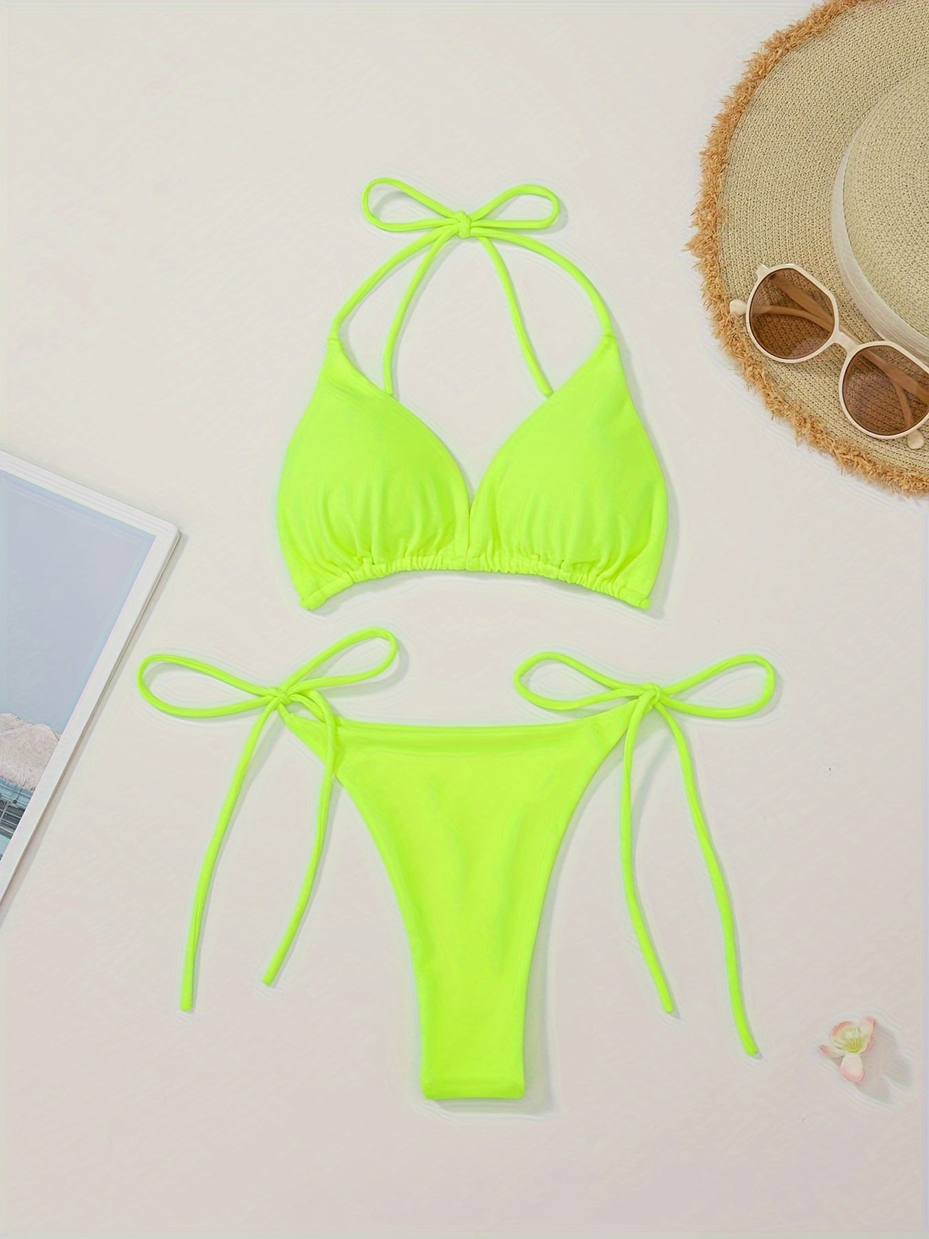 Women's 2 Piece Set Bikini, Halter Bra, V String Bottoms, Women's Swimwear & Clothing