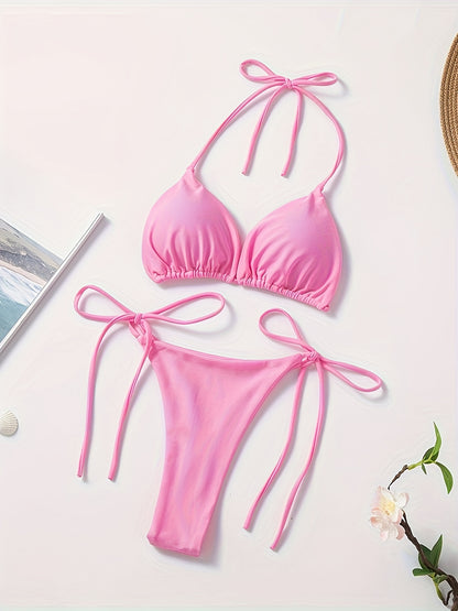 Women's 2 Piece Set Bikini, Halter Bra, V String Bottoms, Women's Swimwear & Clothing