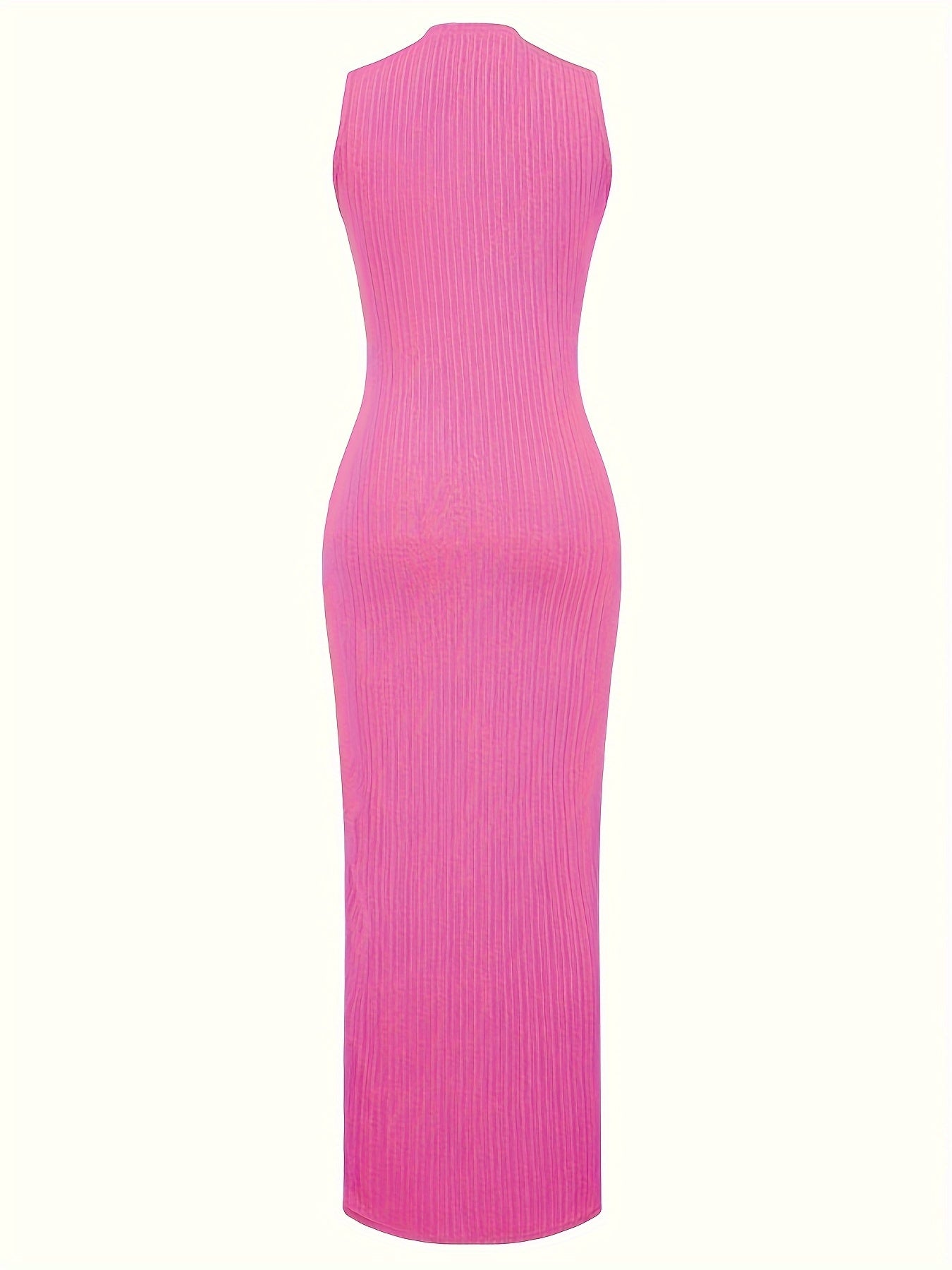 Women's Summer 2023 Fashion Casual Knit Sleeveless Crew Neck Bodycon Pencil Dress, Polyester 95% Spandex 5%, Solid Color Long Length Skinny Fit