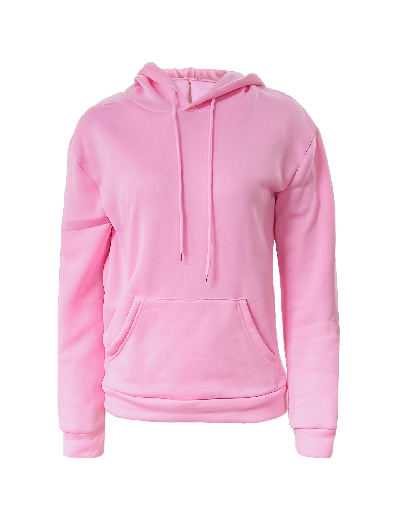Solid Kangaroo Pocket Hoodie Without Pants, Casual Long Sleeve Drawstring Hoodies Sweatshirt, Women's Clothing