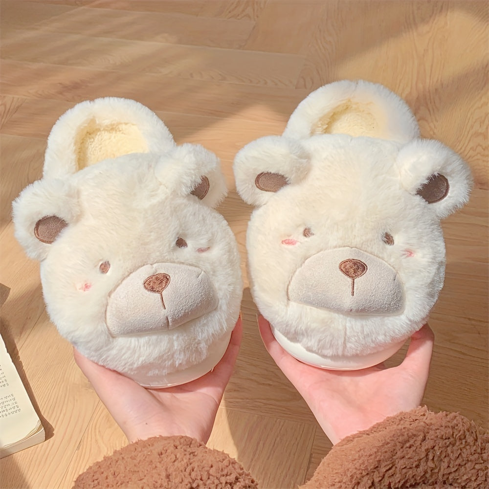 XIXITIAO Winter Plush Bear Slippers for Women & Men - Cozy Cover Slip-On Indoor House Shoes with Cute Cartoon Design, Non-Slip EVA Sole, Warm Home Slippers for Cold Floors, Cold Weather Footwear, Playful Footwear, Soft Lining