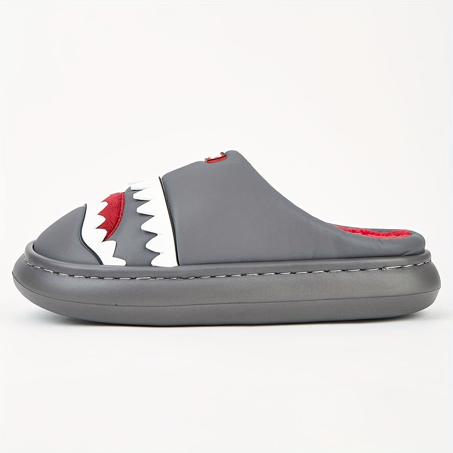 Trendy Animal Shark House Slippers For Women, Warm Lightweight Non-Slip Slip-On Indoor Home Shoes, Closed-Toe Kawaii Slippers Winter