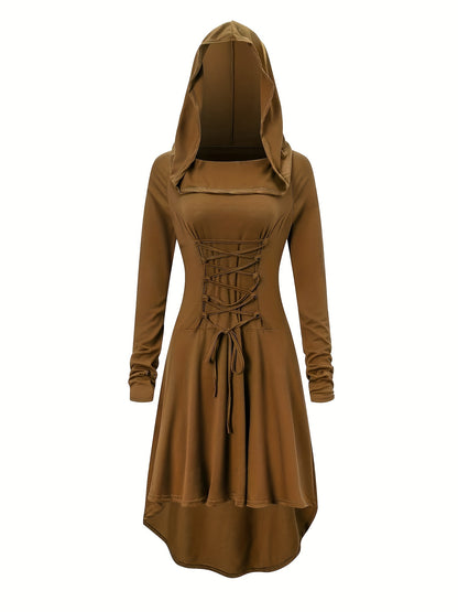 Gothic Witch Cosplay Dress, Medieval Renaissance Halloween Cosplay Hooded Costume, Women's Clothing