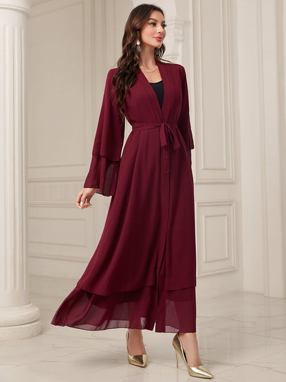 Ramadan Islamic Modest Dress Without Hijab, Long Sleeve Open Front Casual Modest Muslim Dress, Women's Clothing