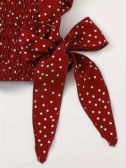 Vibrant Allover Print Blouse with Chic Bow Accent - Flattering Surplice Neck & Ruffled Waist - Womens Casual Fashion