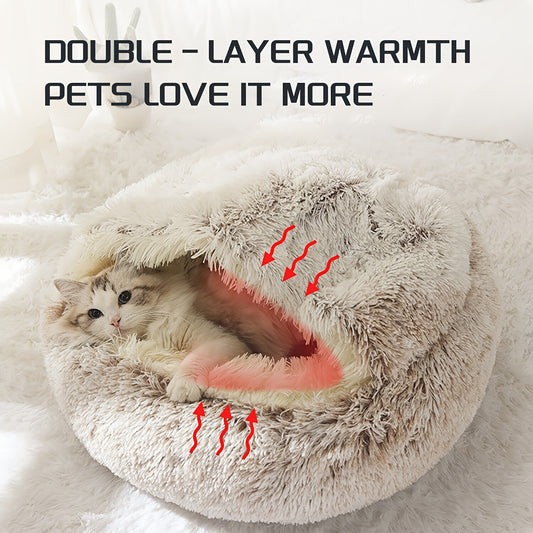 Cozy Luxurious Plush Donut Pet Bed - Hooded, Non-Slip Bottom, Easy to Clean - for Cats & Small Dogs, Perfect for Winter Comfort