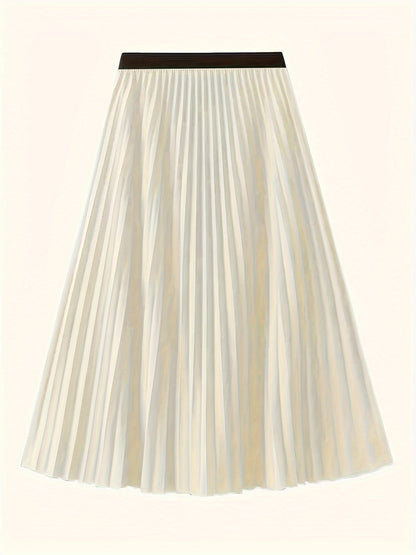 Solid Pleated Hem Skirt, Casual Midi Skirt For Spring & Summer, Women's Clothing