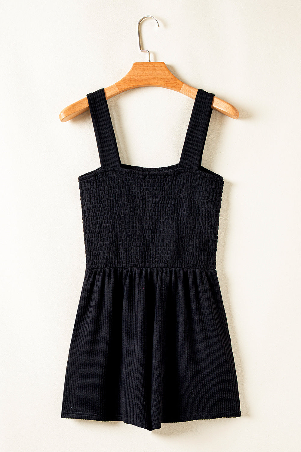 Black Smocked Bust Textured Knit Sleeveless Romper