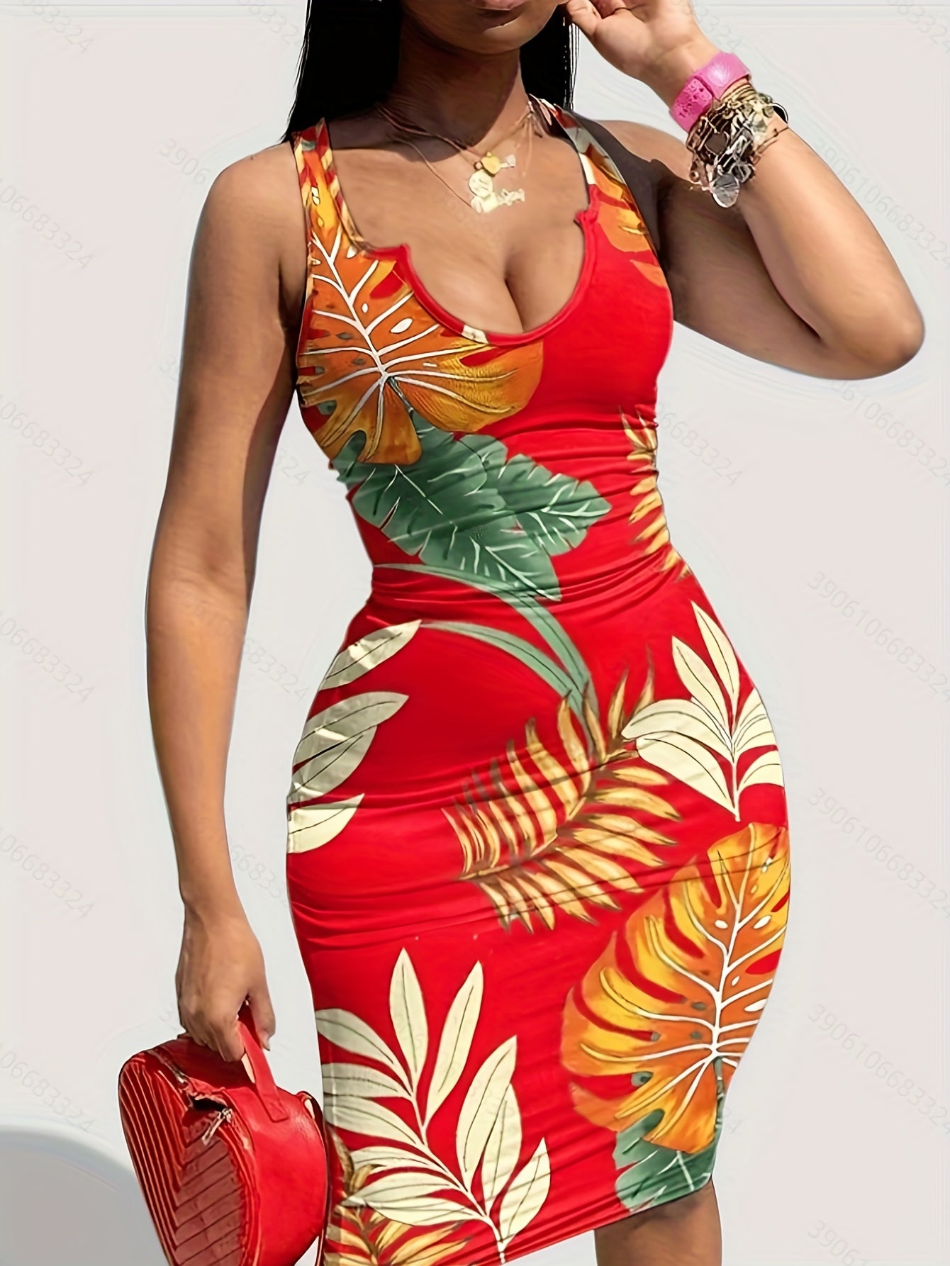 Tropical Paradise Tank Dress - Flattering Slim Fit & Vibrant Print - Comfort Crew Neck, Sleeveless Style - Perfect Womens Summer Clothing for Casual Days