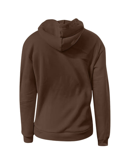 Solid Kangaroo Pocket Hoodie Without Pants, Casual Long Sleeve Drawstring Hoodies Sweatshirt, Women's Clothing