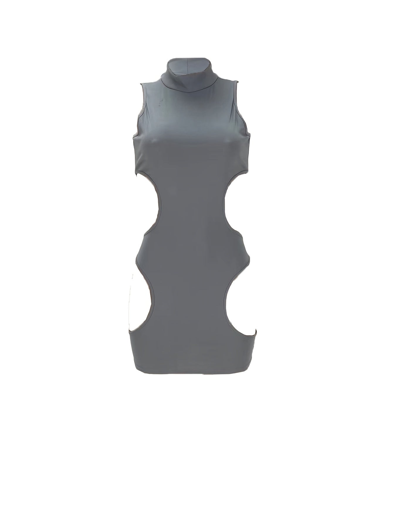 Women'S Sexy High Neck Cut-Out Mini Dress - Black Bodycon with Thigh-High Slit, Strappy Sandals & Clutch, Perfect for Summer Parties & Events, Party Attire | Sexy Bodycon Dress | Highneck Design