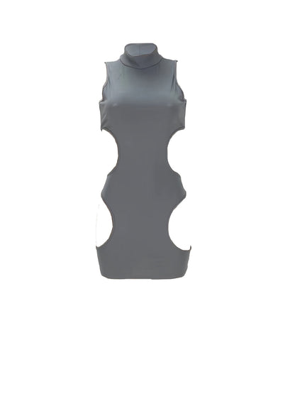 Women'S Sexy High Neck Cut-Out Mini Dress - Black Bodycon with Thigh-High Slit, Strappy Sandals & Clutch, Perfect for Summer Parties & Events, Party Attire | Sexy Bodycon Dress | Highneck Design