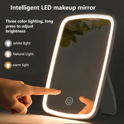 Portable Flower Theme LED Makeup Mirror - 3 Color Lighting Modes, Adjustable Brightness, Touch Sensor, USB Rechargeable, Compact Folding Design - Travel-Friendly, Lithium Battery, Polished Frame, Plastic Surface