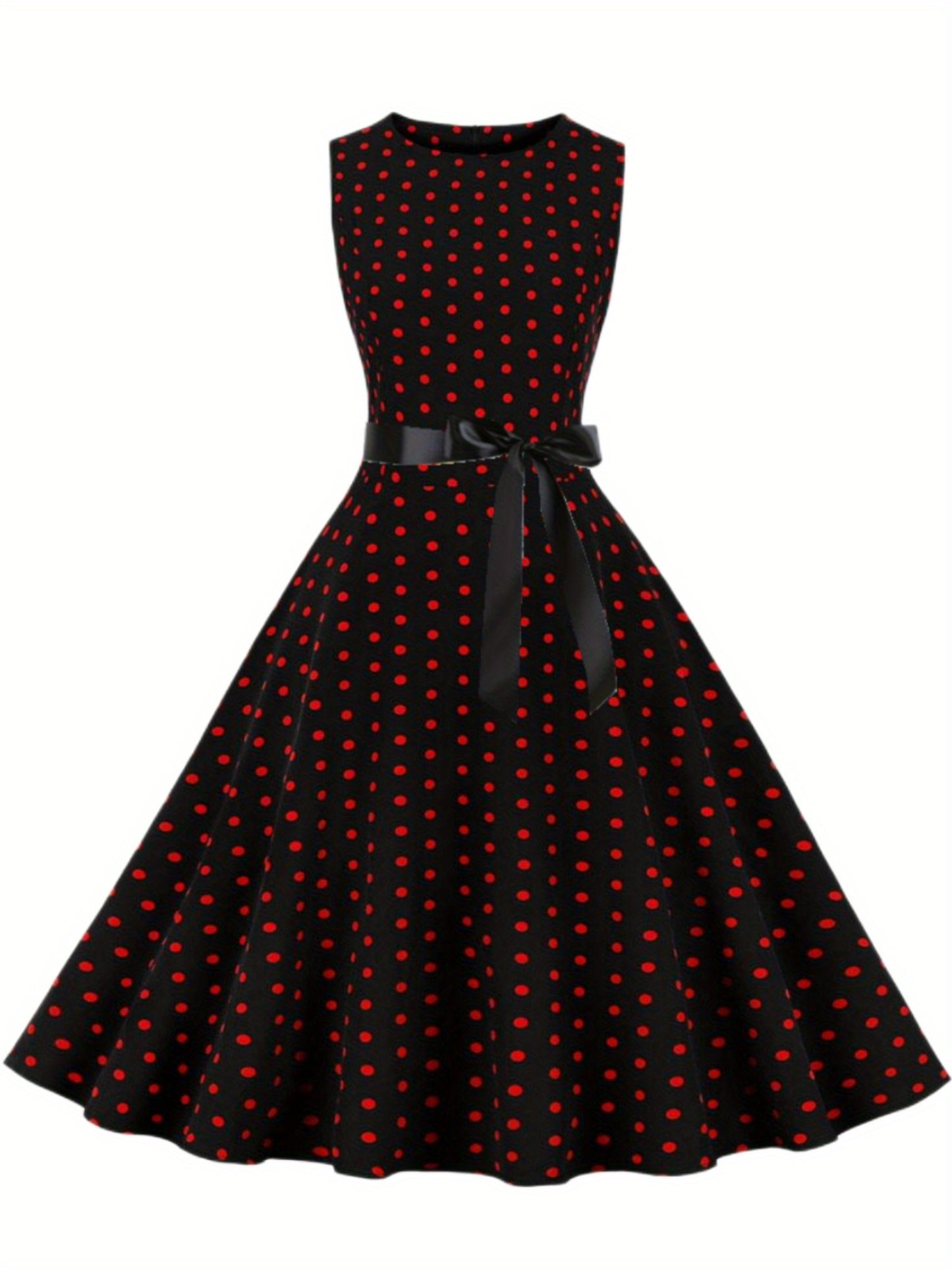 Women's Chic Sleeveless Polka Dot Dress - Vintage-Inspired Summer Sundress With Breathable Fabric, Perfect for Vacation Parties & Spring/Summer Celebrations