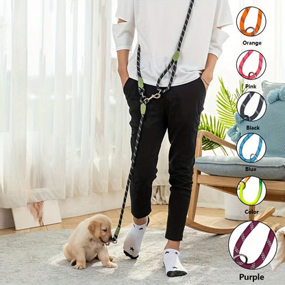Reflective Hands-Free Dog Leash For Hiking, Walking, And Running - Adjustable Waist And Crossbody Rope For Small And Large Dogs - Bungee Leash For Shock Absorption And Comfort