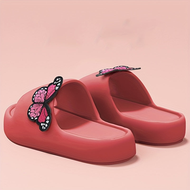 Women'S Stylish Pink Butterfly Slippers - Lightweight EVA, Non-Slip Sole, Perfect for Indoor, Bathroom, and Beach Use, Casual Slip-On Sandals|Playful Accessory|Eva Upper Sandals