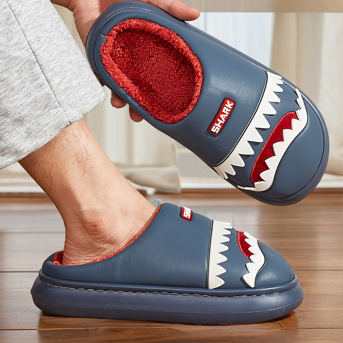 Trendy Animal Shark House Slippers For Women, Warm Lightweight Non-Slip Slip-On Indoor Home Shoes, Closed-Toe Kawaii Slippers Winter
