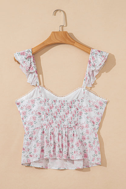 Pink Floral Flutter Peplum Tank Top