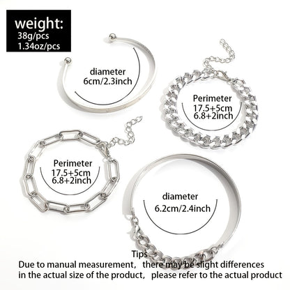 4 Pcs/Set Multilayer Hand Jewelry Decorative Simple Chain & Bangle Bracelet Set for Women - Stylish Party Clothing Accessory - Durable Handcrafted Design - Perfect Gift Idea