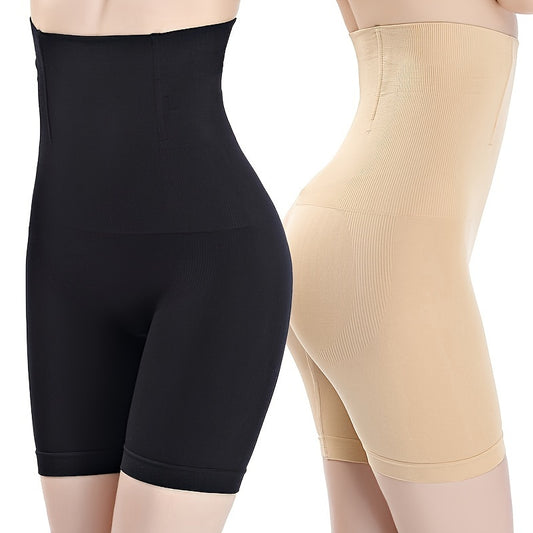 1pc High-Waist Tummy Control Shapewear Shorts for Women - Seamless, Butt Lifting, Comfortable Fit in Black or Beige, Ribbed Texture, Postpartum Support & Fitness Girdle Briefs, Seamless Undergarment|Invisible Waistband|Smooth