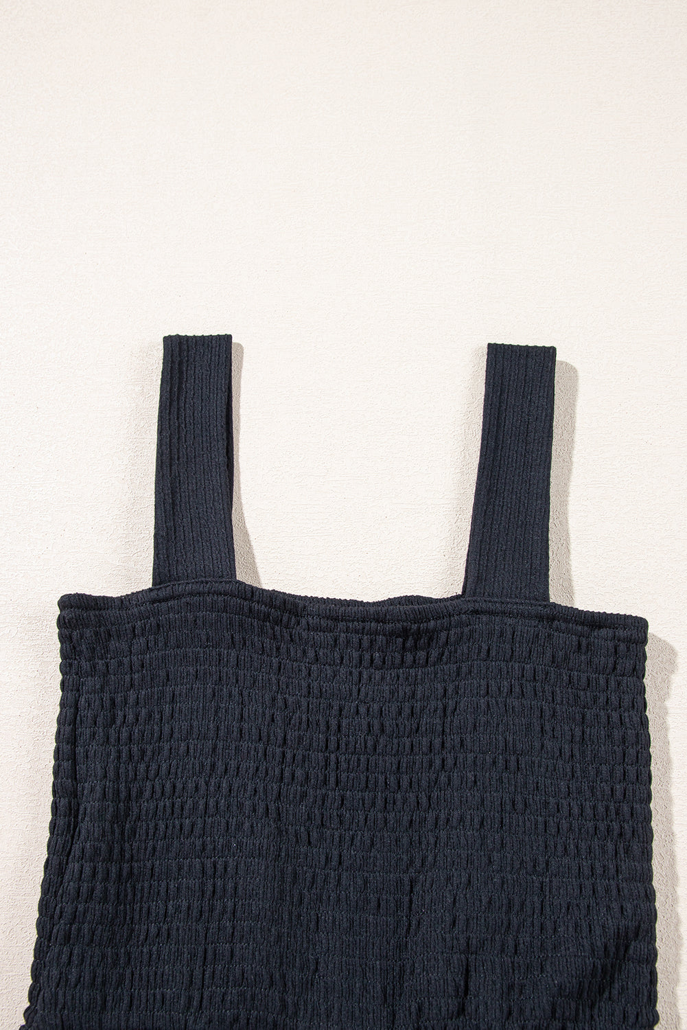 Black Smocked Bust Textured Knit Sleeveless Romper