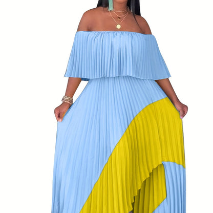 Flattering Pleated Off Shoulder Maxi Dress - Alluring Asymmetrical Hem for Glamorous Parties - Fashion-Forward Womens Formal Wear