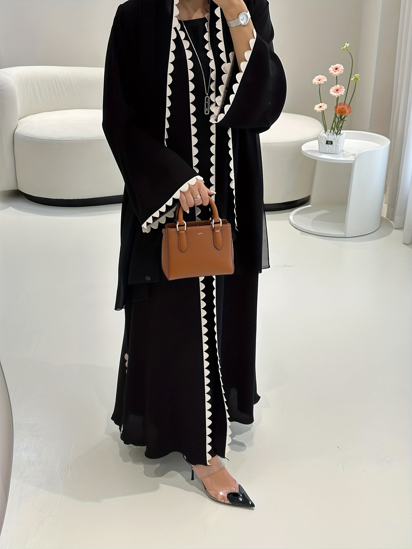 Women'S Autumn New Middle Eastern 3pcs Set: Solid Color Abaya Jacket/Sleeveless Dress/Headscarf, Middle Eastern Arab, Islamic Style Shawl, Ramadan Prayer Dress, Long Skirt LL168, Perfect for Thanksgiving, Women Elegant Winter