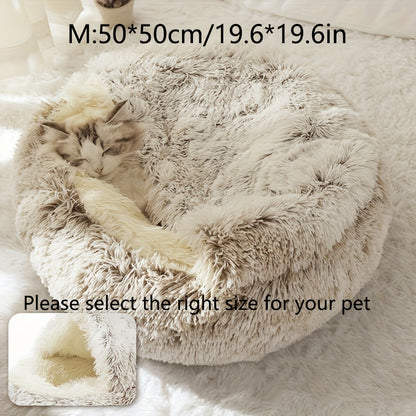 Cozy Luxurious Plush Donut Pet Bed - Hooded, Non-Slip Bottom, Easy to Clean - for Cats & Small Dogs, Perfect for Winter Comfort