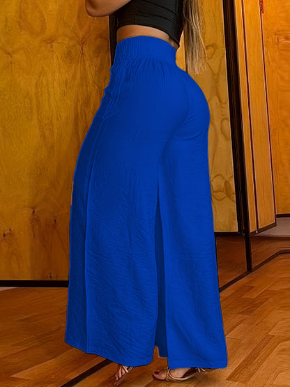 Abstract Face Print Pants, Casual Wide Leg High Waist Pants, Women's Clothing