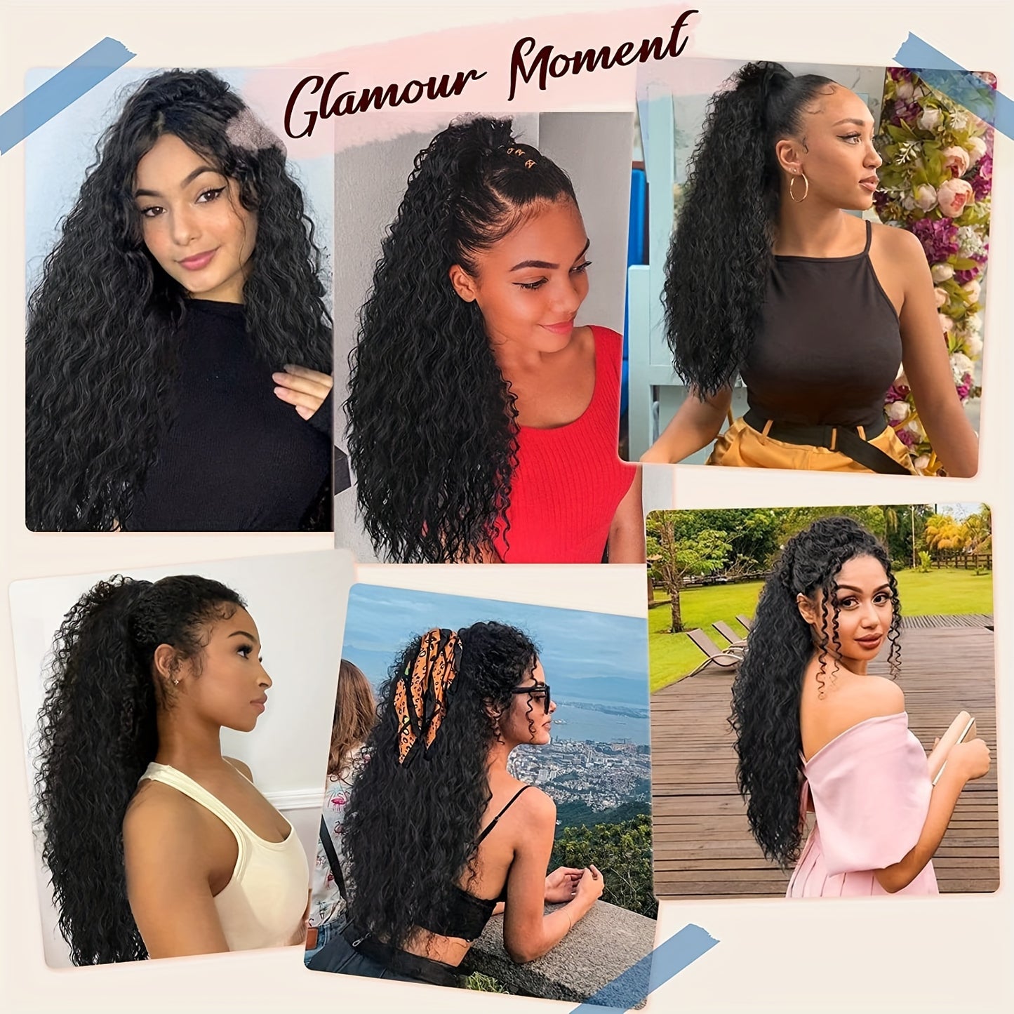 Long Curly Drawstring Ponytail For Women, 55.88cm Black Curly Ponytail Hair Extension, Synthetic Clips In Drawstring Ponytail For Daily Use (Natural Black)