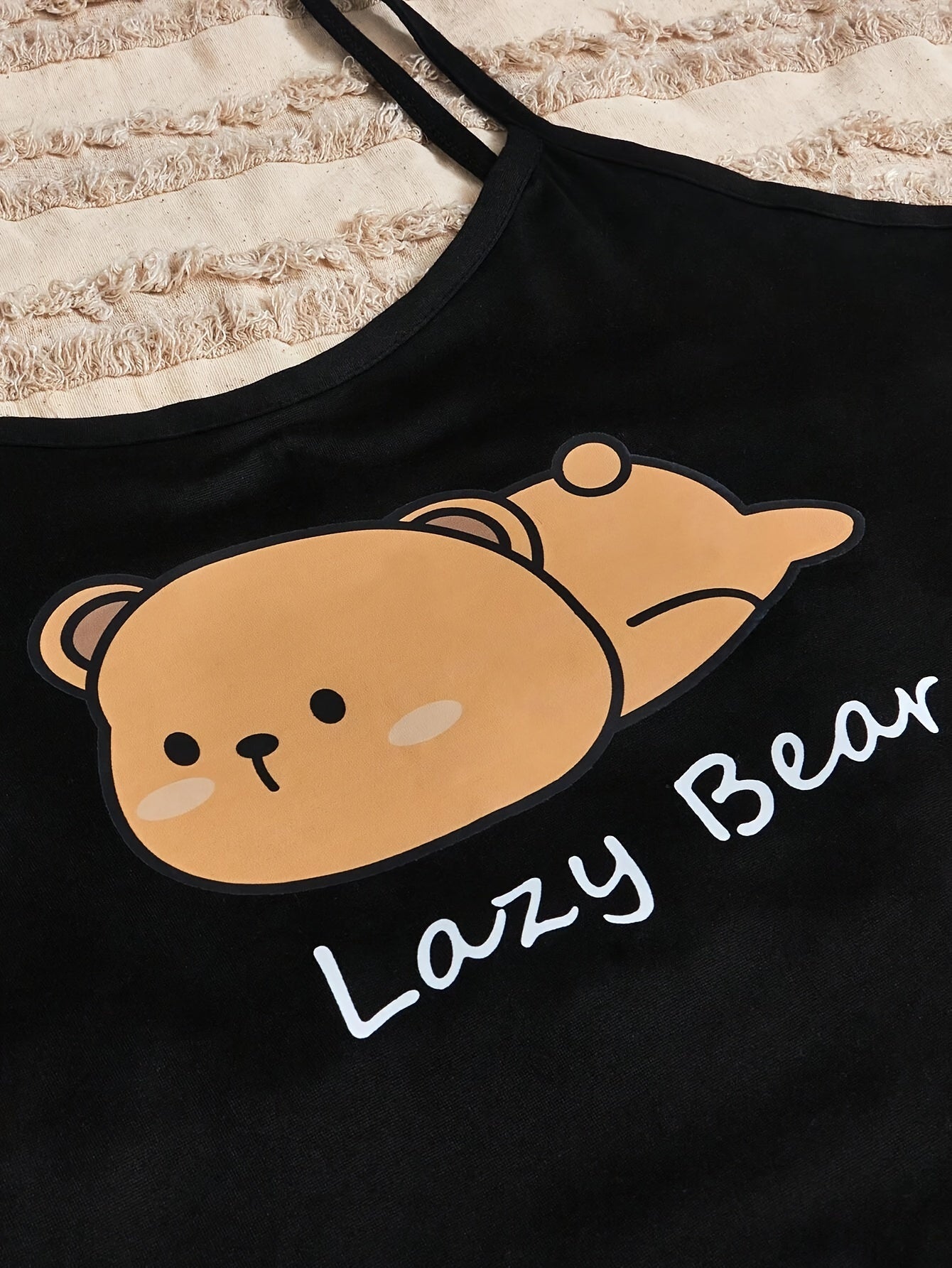 Adorable Bear & Letter Print Pajama Set - Soft, Relaxed Fit, Round Neck, Backless Crop Cami Top, Shorts & Pants, Comfortable Sleepwear for Women - Cute, Cozy, and Stylish Nightwear