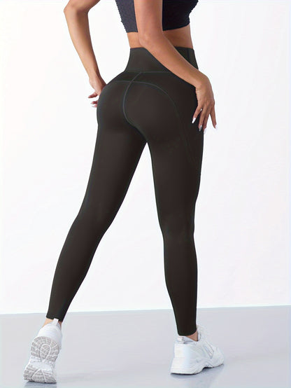 4pcs High Waist Yoga Leggings With Pocket For Women, Solid Color, Tight Fit, Women's Activewear