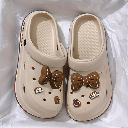 Women's White EVA Bow-Embellished Slippers - Lightweight Summer Beach Sandals with Thick Cushioned Sole, Soft Round Toe and Minimalist Design, Suitable for Indoor/Outdoor Use, Hand Washable