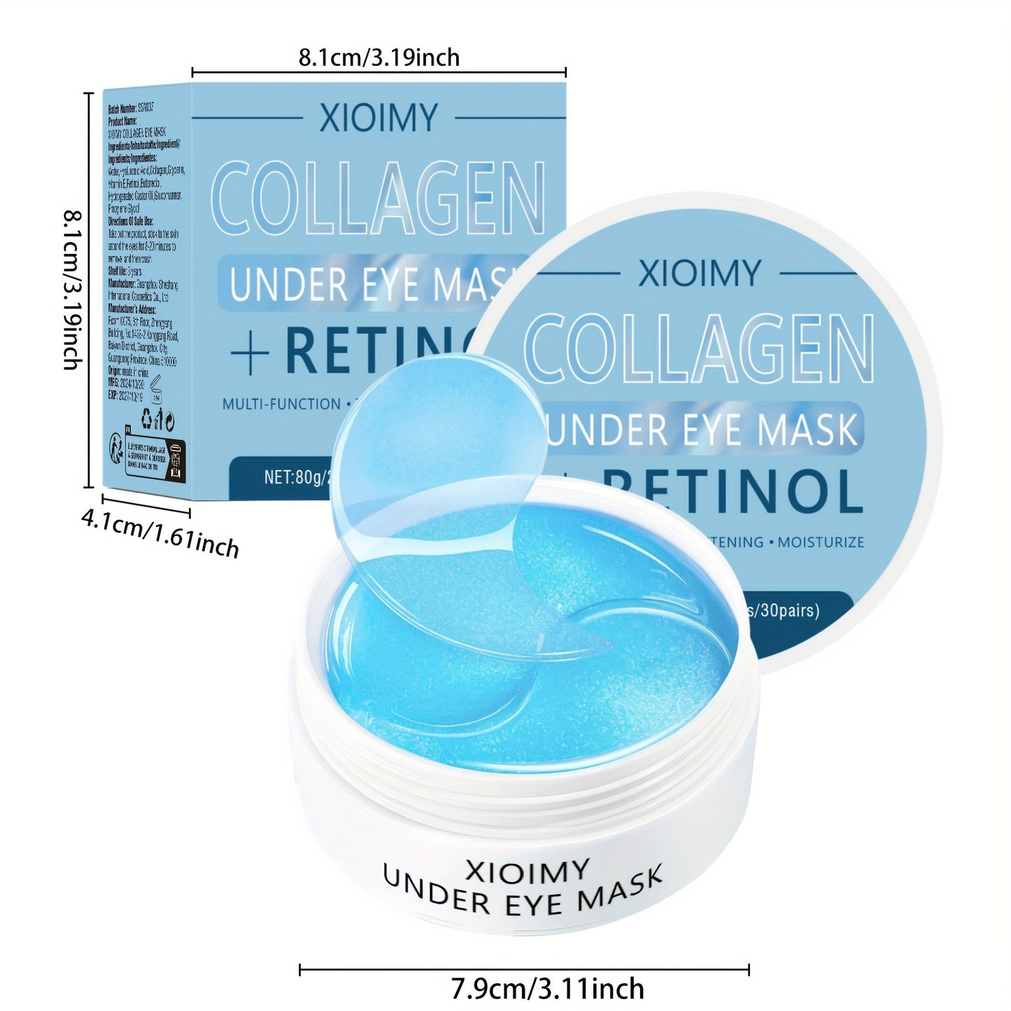 60pcs Xioimy Collagen & Retinol Under Eye Masks - Hypoallergenic Multi-Functional Gel Eye Patches for Tightening, Moisturizing & Firming - European Specialized Skincare for All Light Beige Types, Men & Women, Eye Patches Skin