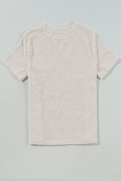 White Geometric Embroidered Slim Fit O Neck T Shirt