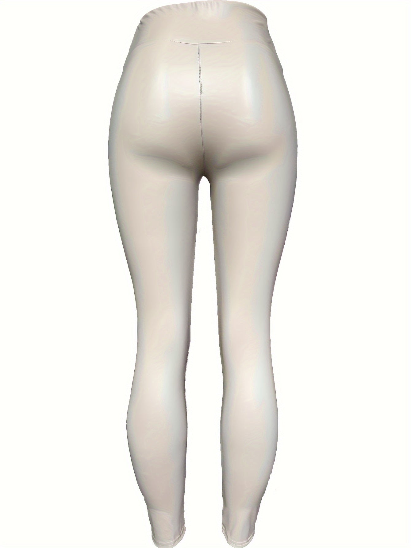 Solid Faux Leather Skinny Leggings, Vintage High Waist Slim Leggings, Women's Clothing