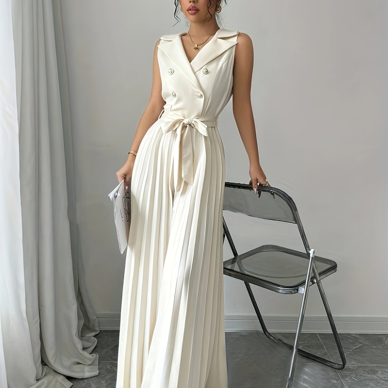Double-Breasted Pleated Jumpsuit (Horizontal Orientation) YY1225006