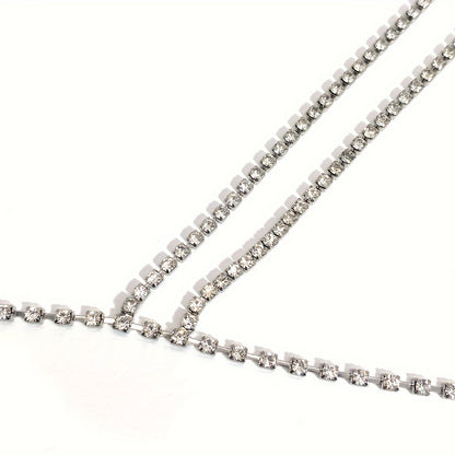 [Luxury Chest Chain Jewelry Shiny] Luxury Cross Chest Chain Shiny Rhinestones Body Chain Jewelry
