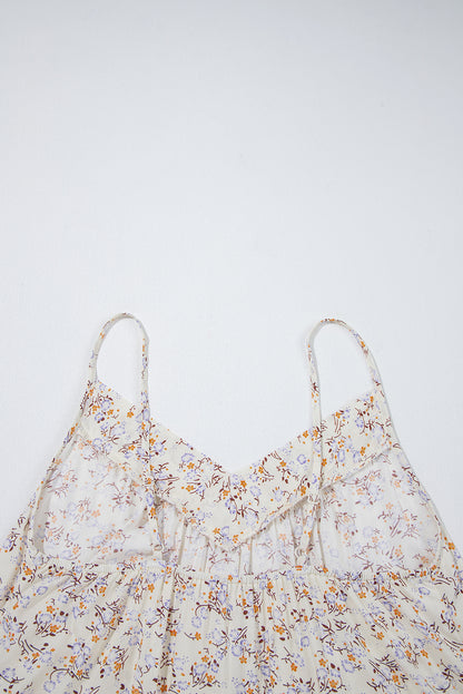 Apricot Boho Floral Spaghetti Straps Tank Top