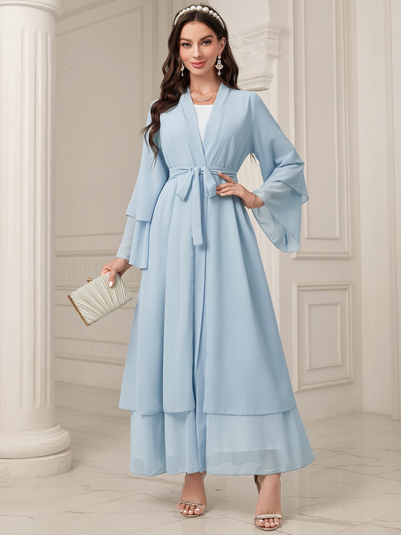 Ramadan Islamic Modest Dress Without Hijab, Long Sleeve Open Front Casual Modest Muslim Dress, Women's Clothing