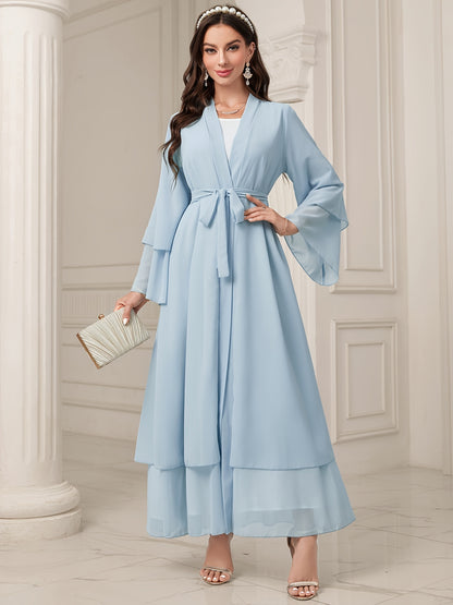 Ramadan Islamic Modest Dress Without Hijab, Long Sleeve Open Front Casual Modest Muslim Dress, Women's Clothing