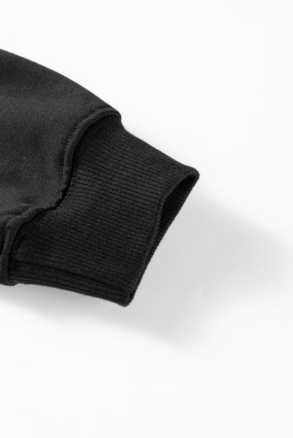 Black Striped Drop Shoulder Round Neck Pullover and Jogger Pants Active Outfit